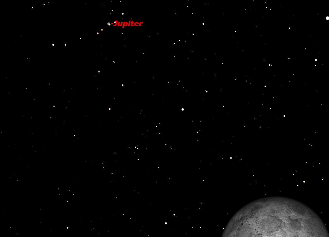 Jupiter and Full Moon Dominate Wednesday Night Sky